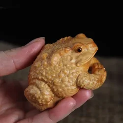 Natural Cypress Golden toad sculptures and figurines Chinese Frog Mascot Home Room Office Wealth Luck Feng Shui Decor