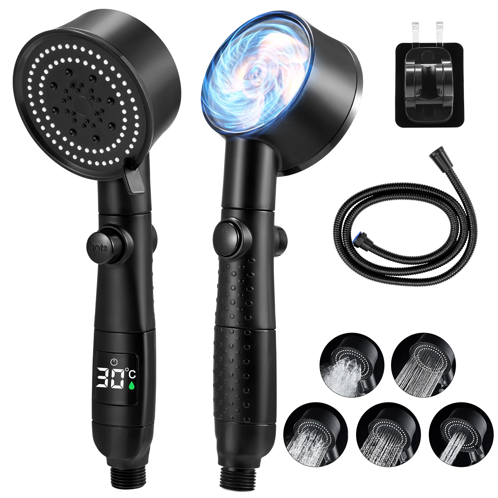 Shower Head with Temperature LCD Display, Shower Head High Pressure5 Spray Modes Power Shower Head with Handheld