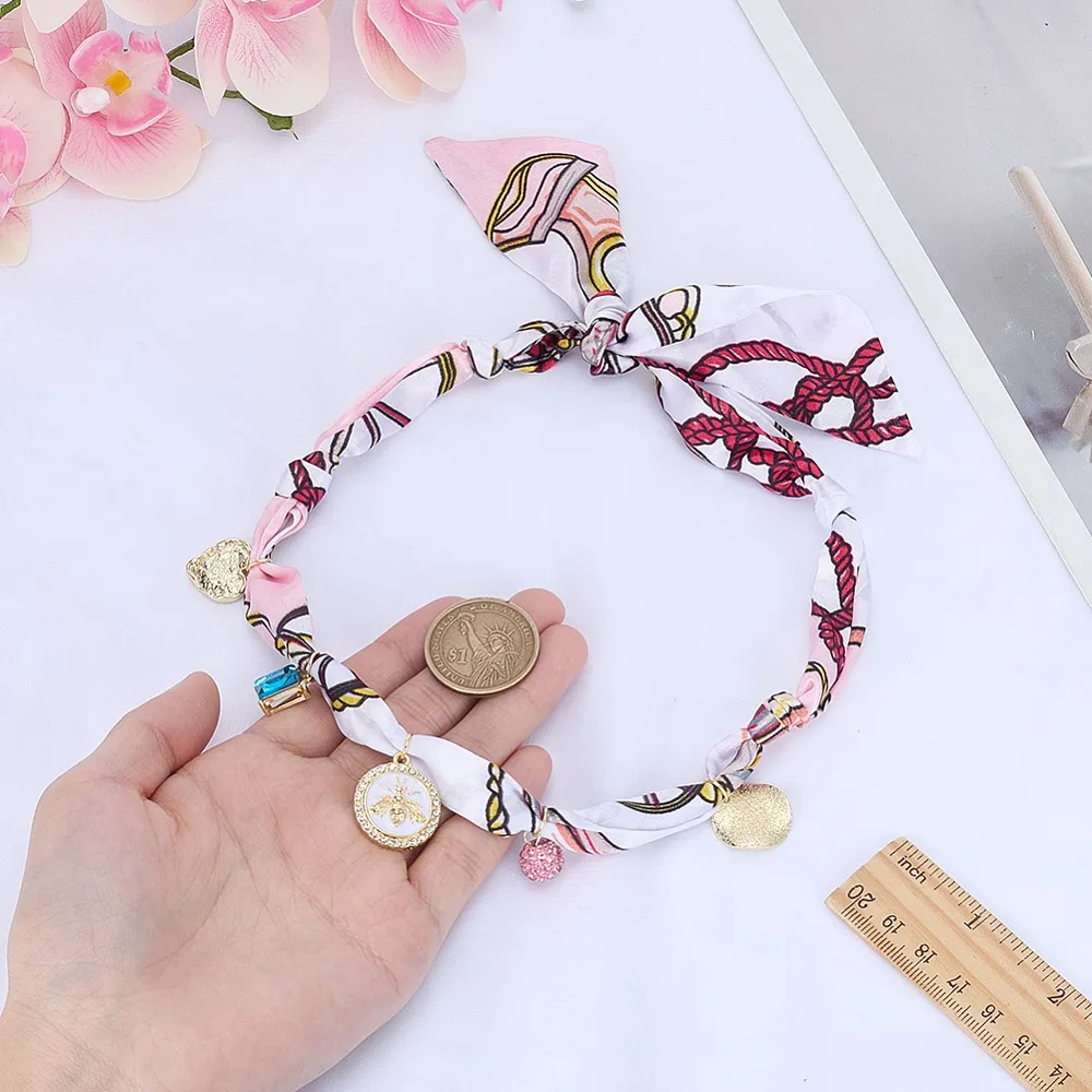 Bees Alloy Enamel Resin Glass Plastic Pearl Rhinestone Tassel Scarf Choker Necklaces Golden Pink 28.35 inch(72cm) view 3