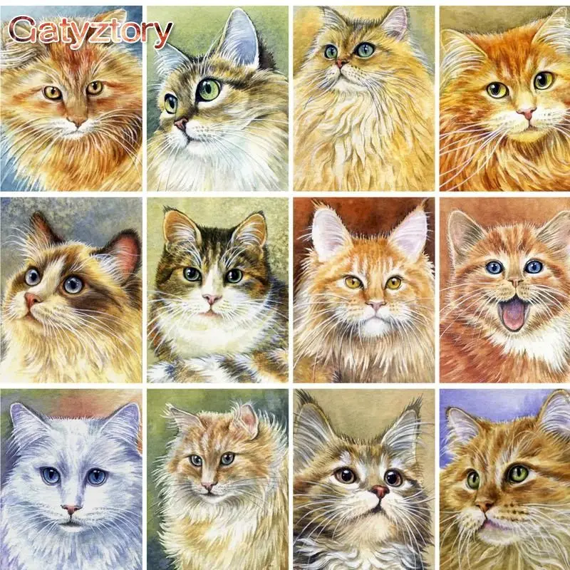 GATYZTORY DIY Painting By Numbers Cat Animal Painting Modern Pictures Coloring Paint By Numbers Home Decor For Living Room