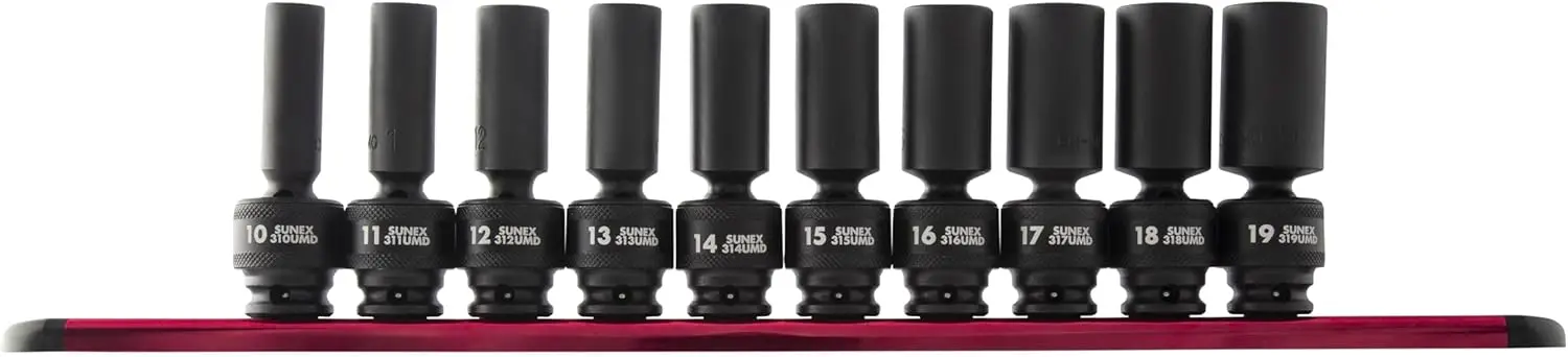 

10-Piece 3/8" Drive Deep Metric Universal Impact Socket Set, Sizes 10-19mm