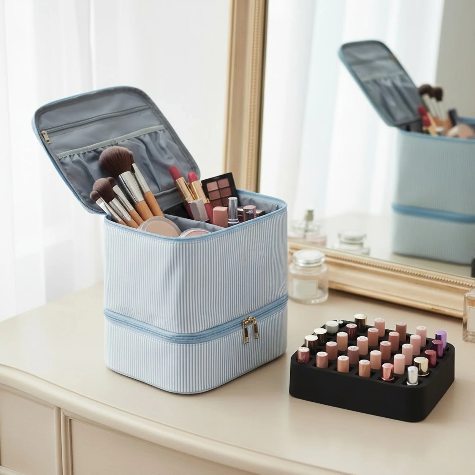 

Двухслойная сумка для хранения лаков для ногтей из искусственной кожи с ручками, дорожный футляр для маникюрных принадлежностей для женщин