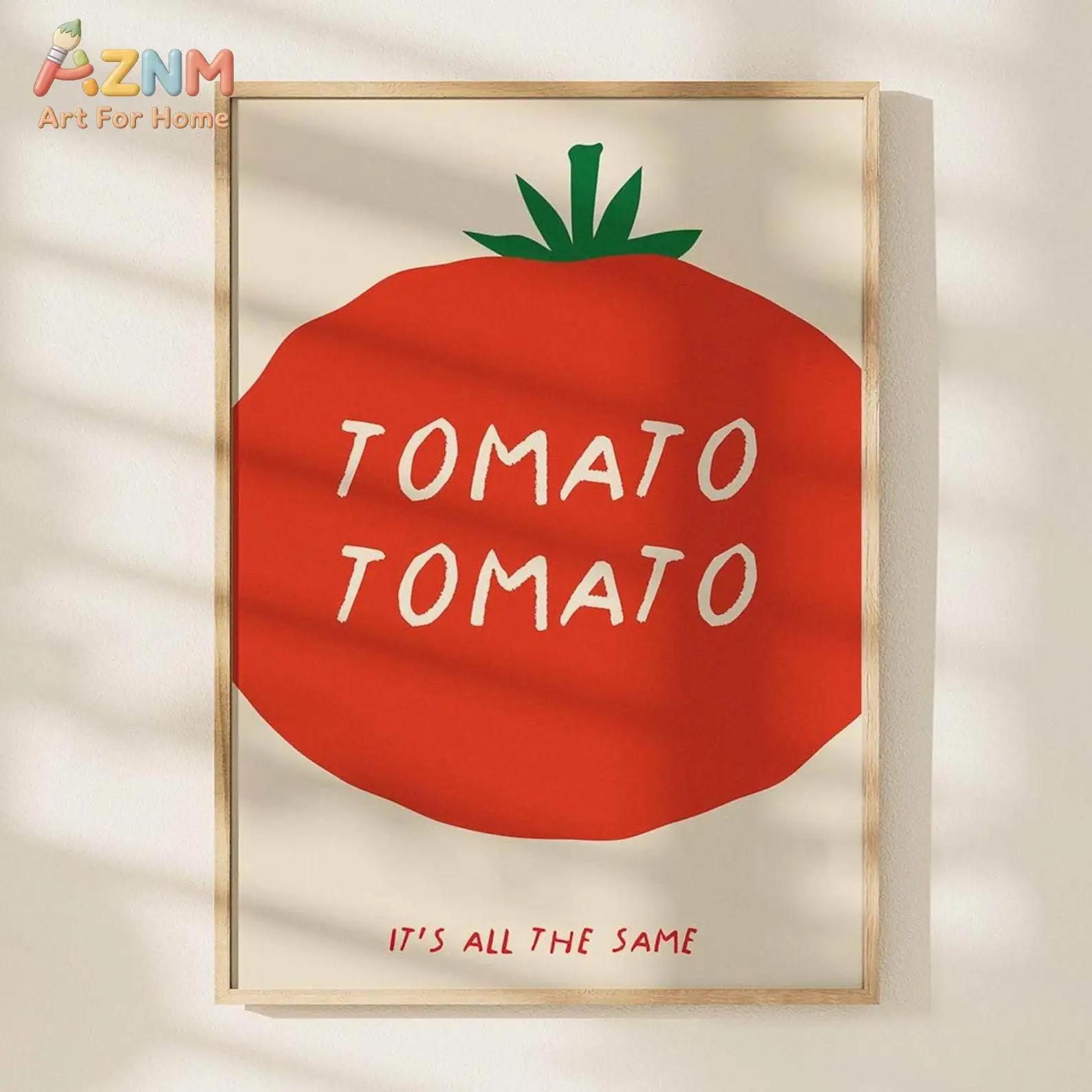 AZNM Tomato Tomato It's All The Same Canvas Print Red Fruit Cartoon Funny Text Minimalist Wall Poster Unframed Kitchen Dining Ro
