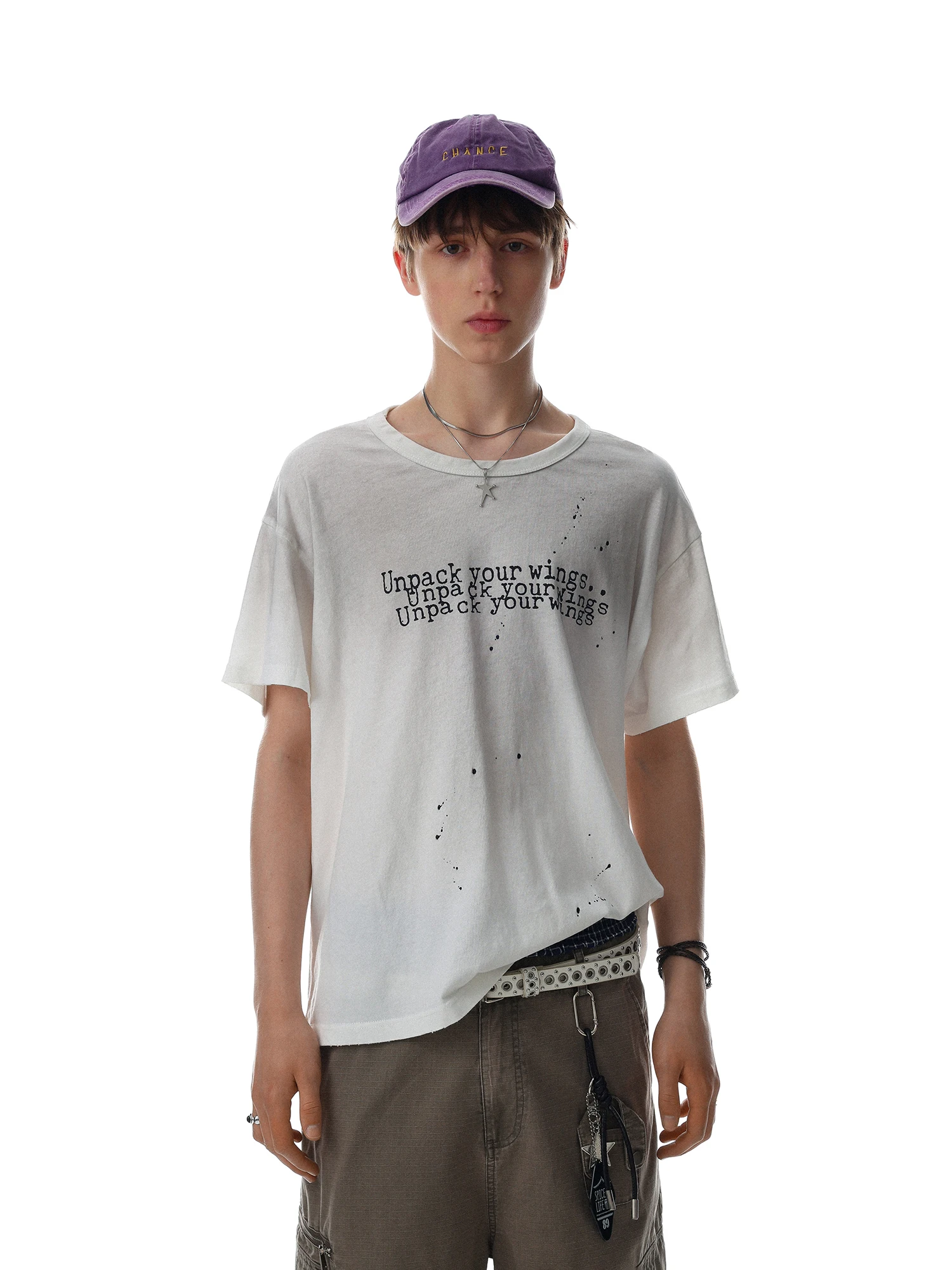 Retro American High Street Letter Print Short Sleeve T-Shirt Unisex Worn-In Style Loose Top Cotton Comfortable Breathable