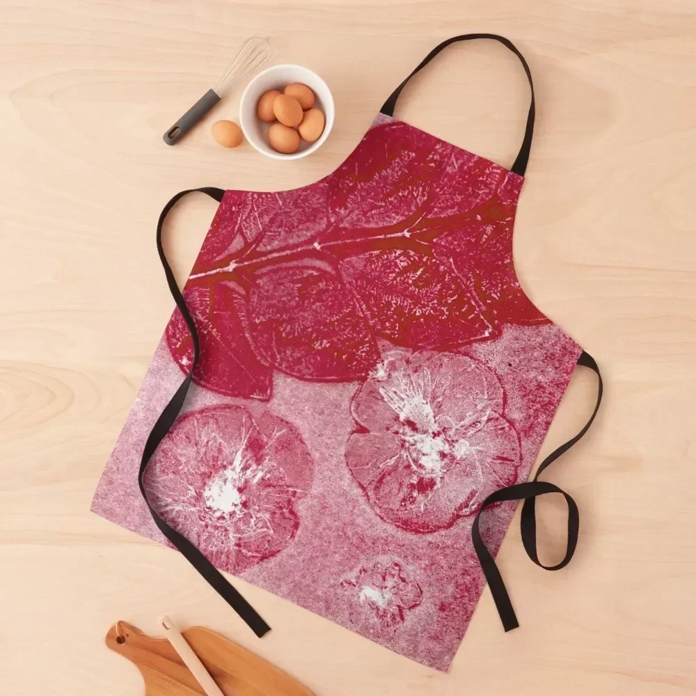 

Edited bright red plant print Apron Costume Waiter For Cooking Kitchen accessories For Man Apron