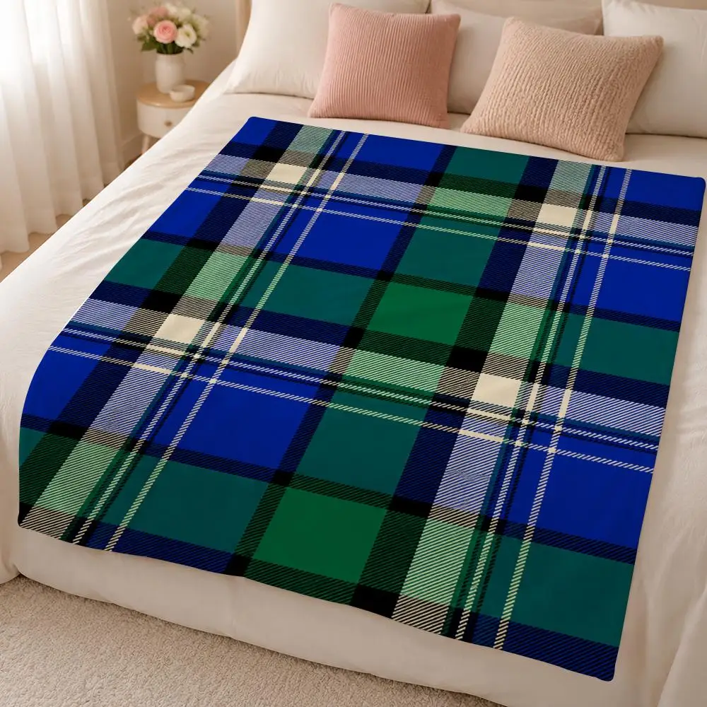 Blue Green Tartan Classic Plaid Pattern Throw 320g Soft Flannel Fleece Throw Blanket Cover Sofa Bed Dorm Nap