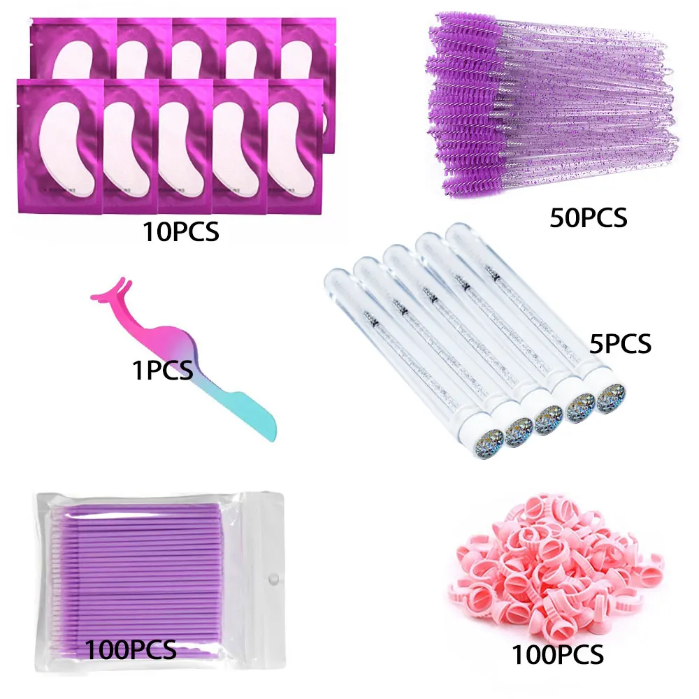 Ensemble d'Anneaux de Colle pour Extensions de Cils, Tube de Brosses pour les Yeux, Microbrosse, Baguette de Mascara, Patch pour les Yeux, Pince en Métal