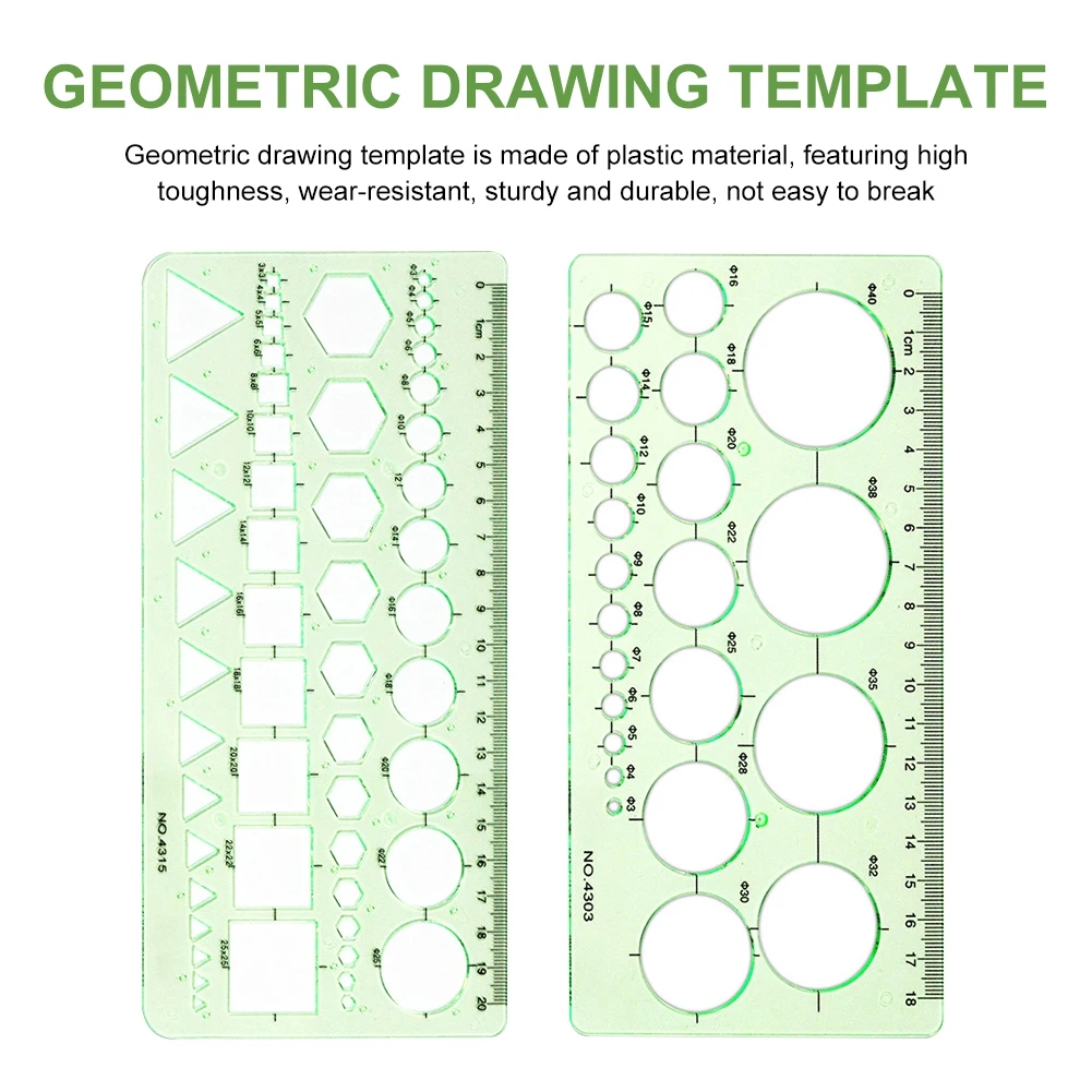 2pcs Sketching Geometric Drawing Template Circle Stencil Art Stationery Measuring Ruler Architecture Square Triangle School