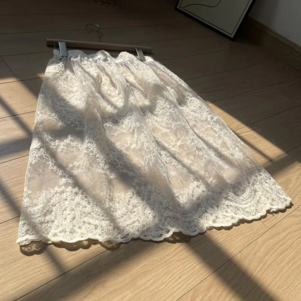 High Waist Lace Underskirt Slips Sweet Long Mesh Underskirt Slips Dress Embroidery Flower Transparent Safety Skirt Petticoat image 2