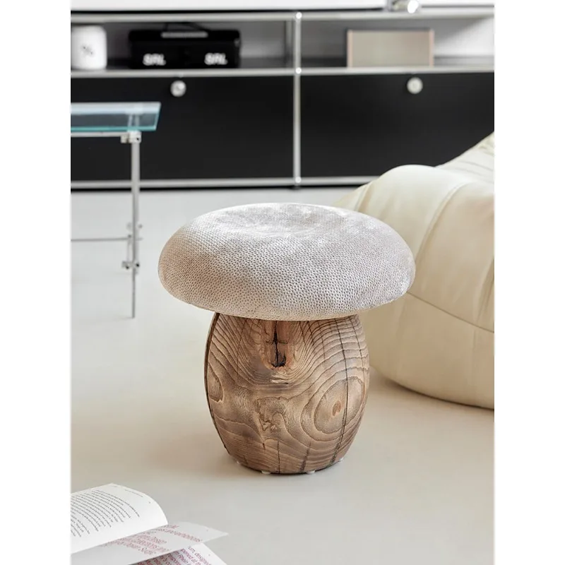 Mushroom Shaped Stool Designer Solid Wood Mid-Century Cream Aesthetic Multi Function for Home Entryway and Vanity view 4