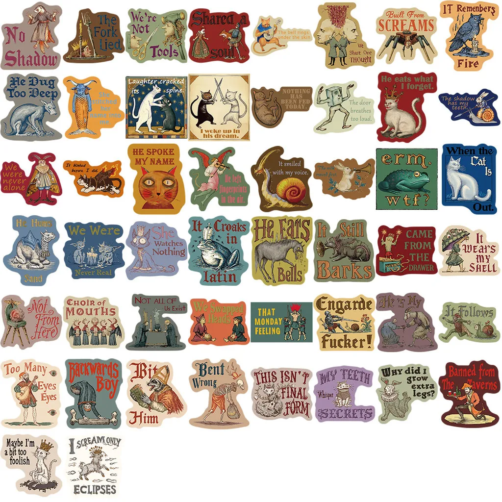 50 Stück mittelalterliche unheimliche abstrakte Graffiti-Aufkleber – DIY wasserfeste dekorative Aufkleber für Gitarren, Notizbücher und Gepäck