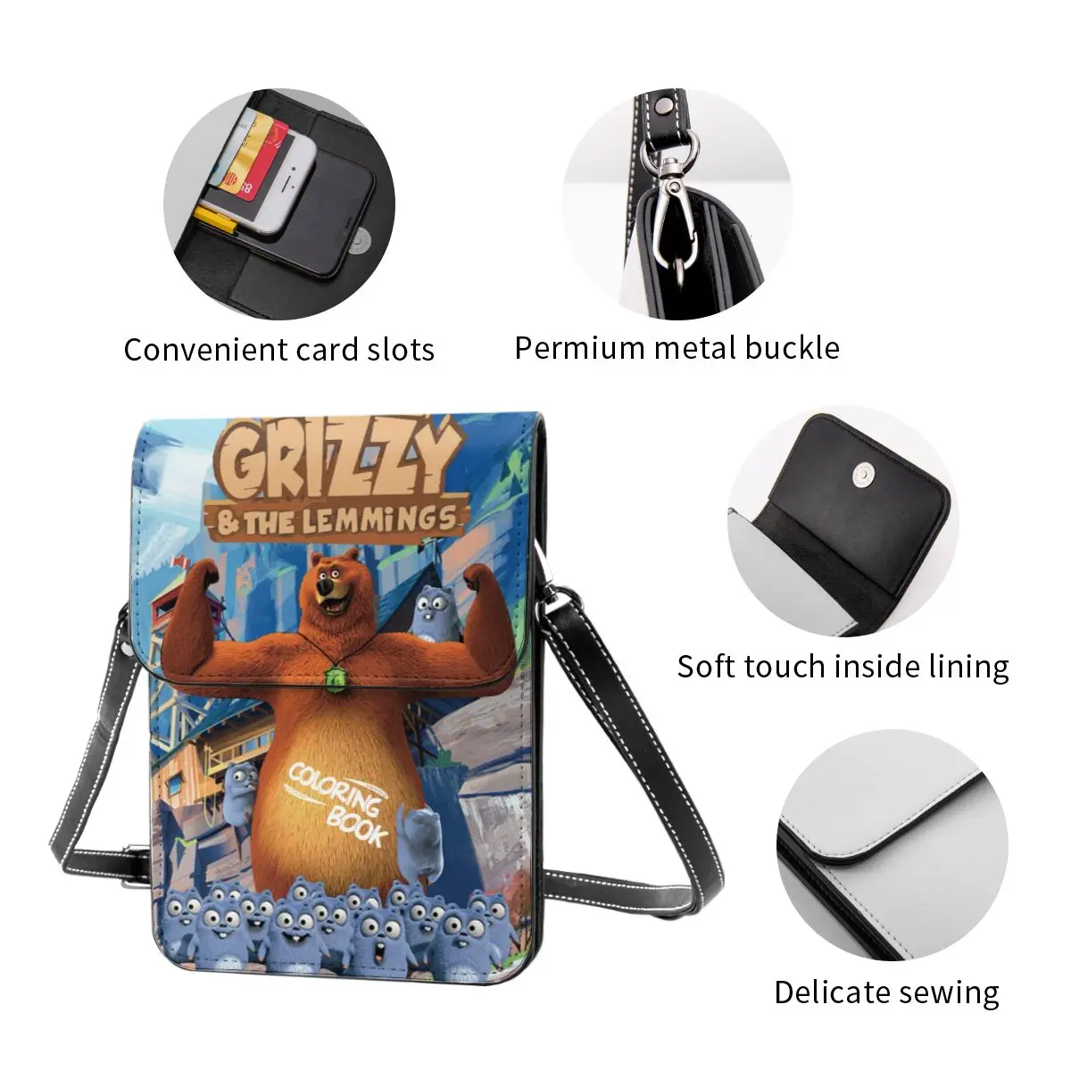 Grizzy N Lemmings Crossbody Portemonnee Mobiele Telefoon Tas Schoudertas Mobiele Telefoon Tas Verstelbare Riem