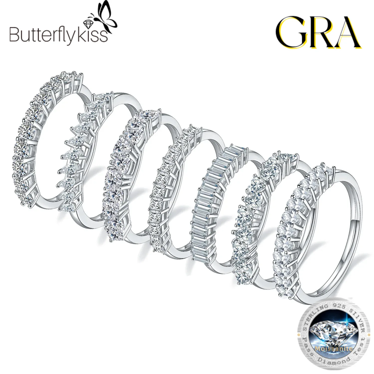 

Butterflykiss Eternity Promise Ring Muilt Cutting Shape Moissanite 925 Sterling Silver Wedding Rings For Women Men Party Jewelry