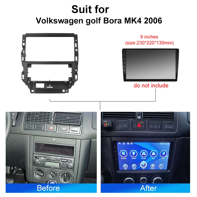 9inch Car Radio Fascia for Volkswagen Golf Bora MK4 2006 DVD Stereo Frame Plate Adapter Mounting Dash Installation Bezel