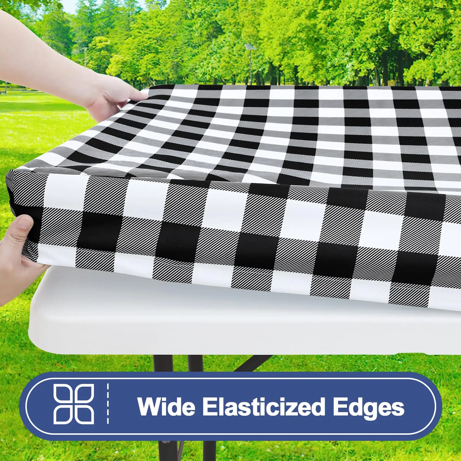 Picnic Table Cover with Bench Covers Waterproof Windproof Elastic Tablecloth with Elastic Edges for Outdoor Camping 4 Pcs Set
