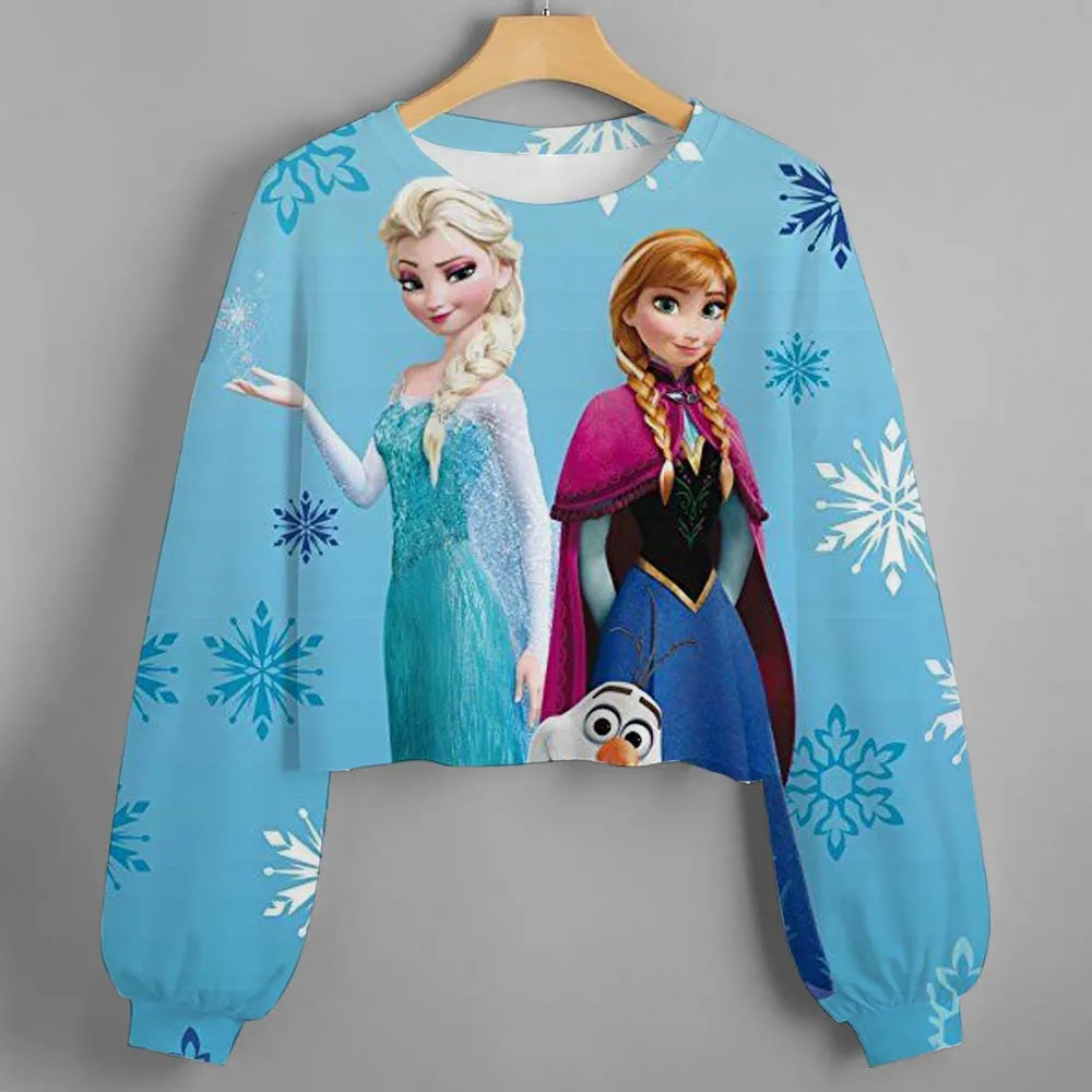 سويت شيرت بقلنسوة قصير جدًا مطبوع عليه رسوم كرتونية لعيد الميلاد من ديزني برينسيس ثلاثي الأبعاد، سويت شيرت هاراجوكو عصري بأكمام طويلة للأطفال #5