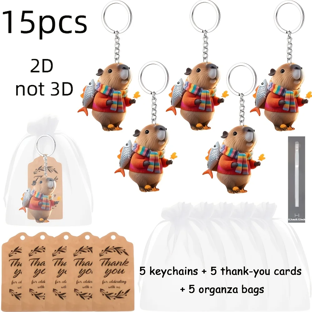 5sets Cute Capibara Keychain Includes Acrylic Pendant & Thank You Cards & Yarn Bags Perfect for Holiday Gifts Party Souvenirs