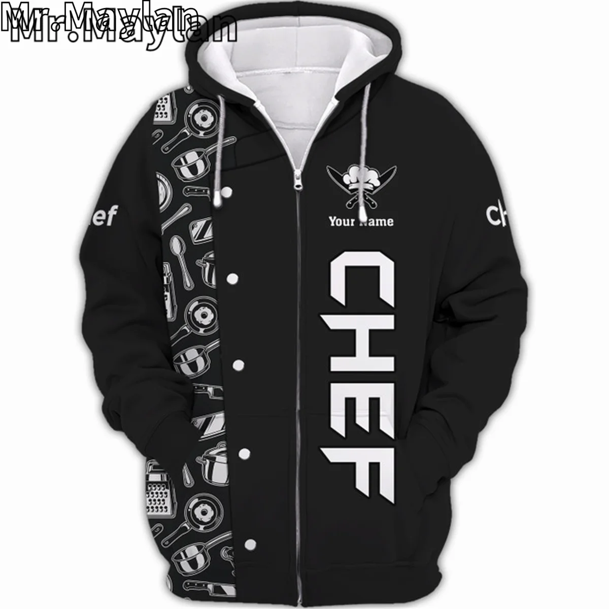 CUSTOM NAME CHEF UNIFORM CHEF KNIVES 3D Unisex Hoodie Men/Women Sweatshirt Streetwear Zip Pullover Casual Jacket Tracksuits R712