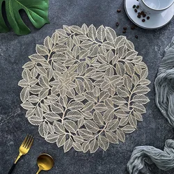 6/4pcs PVC Leaf Round Placemats Hollowed Out Small Leaf Combination Light Luxury Anti Slip Coffee Dining Table Decor Mat Coaster