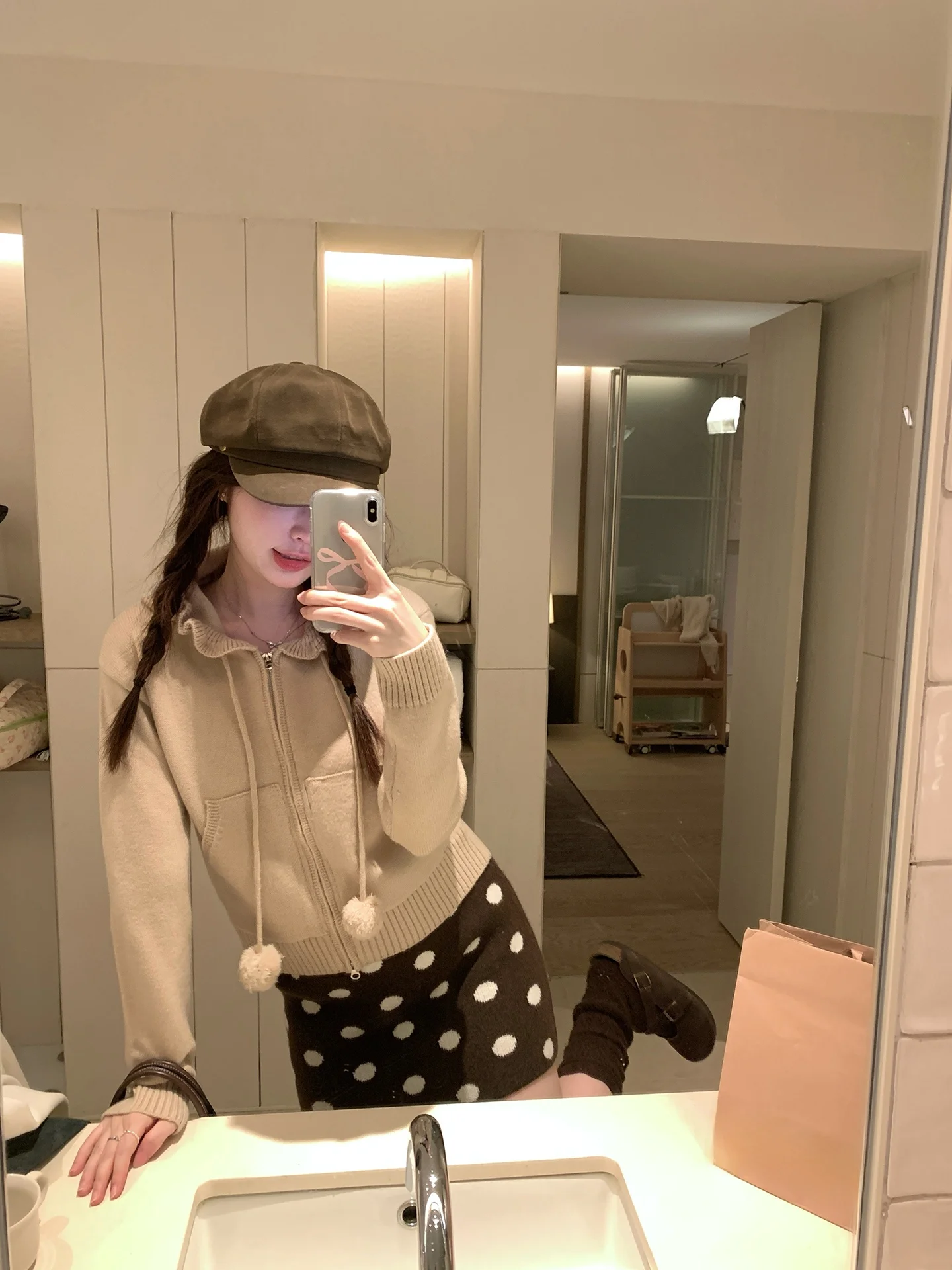 PtonUmi O-Neck Long Sleeve Knitted Short Cardigan Women's Fashion Hat Drawstring Lace Design Autumn Winter Sweater for Young ...