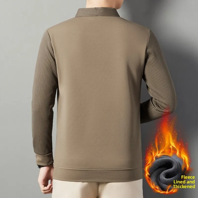 

Men's Long Sve Fce Lined Thiened irt Collar Warm Sweatirt Winter Loose Large Size Base irt Busin Casual Knitted