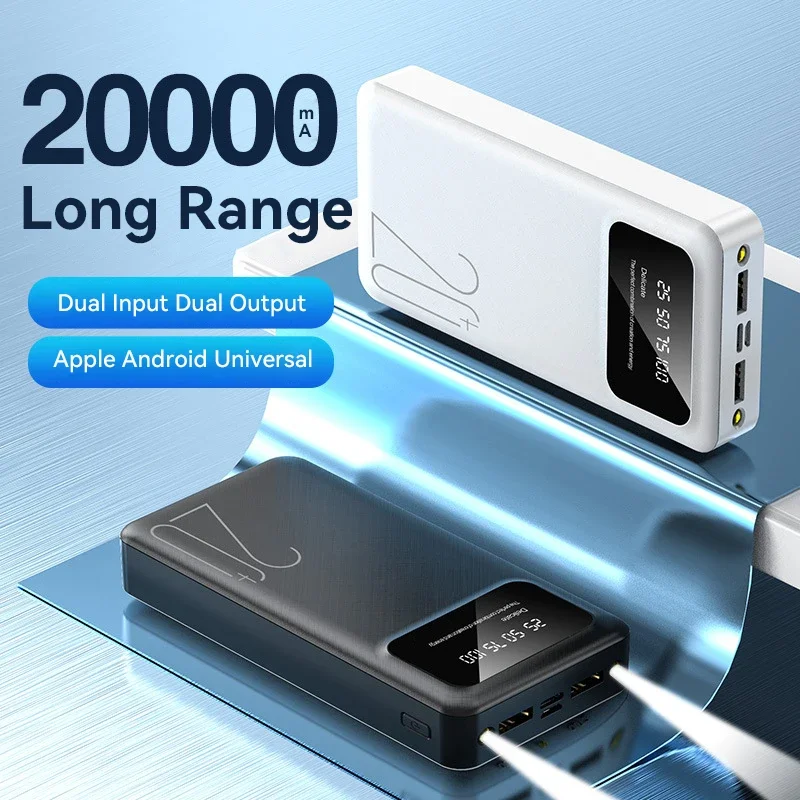 Power Bank 20000mAh pengisi daya portabel, Powerbank daya dua arah baterai eksternal tipe-c untuk