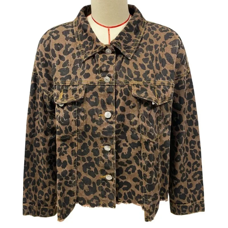 Fashionable and Trendy 2024 Spring Leopard Denim Coat for Women New Style