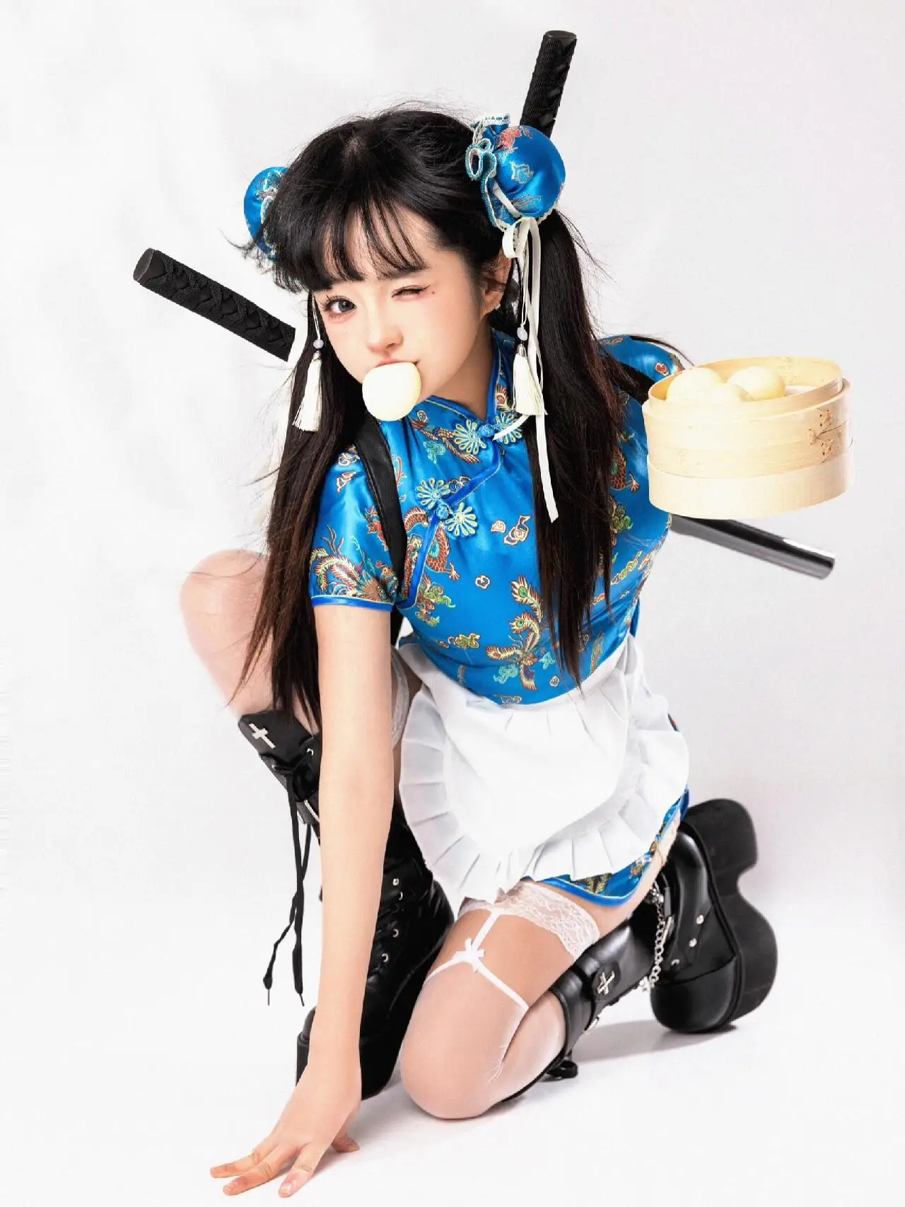 فستان تشيونغسام صيني، زي تنكري للهالوين وعيد الميلاد، زي خادمة ناعم للفتيات، زي يومي بأكمام قصيرة من مواد أخرى