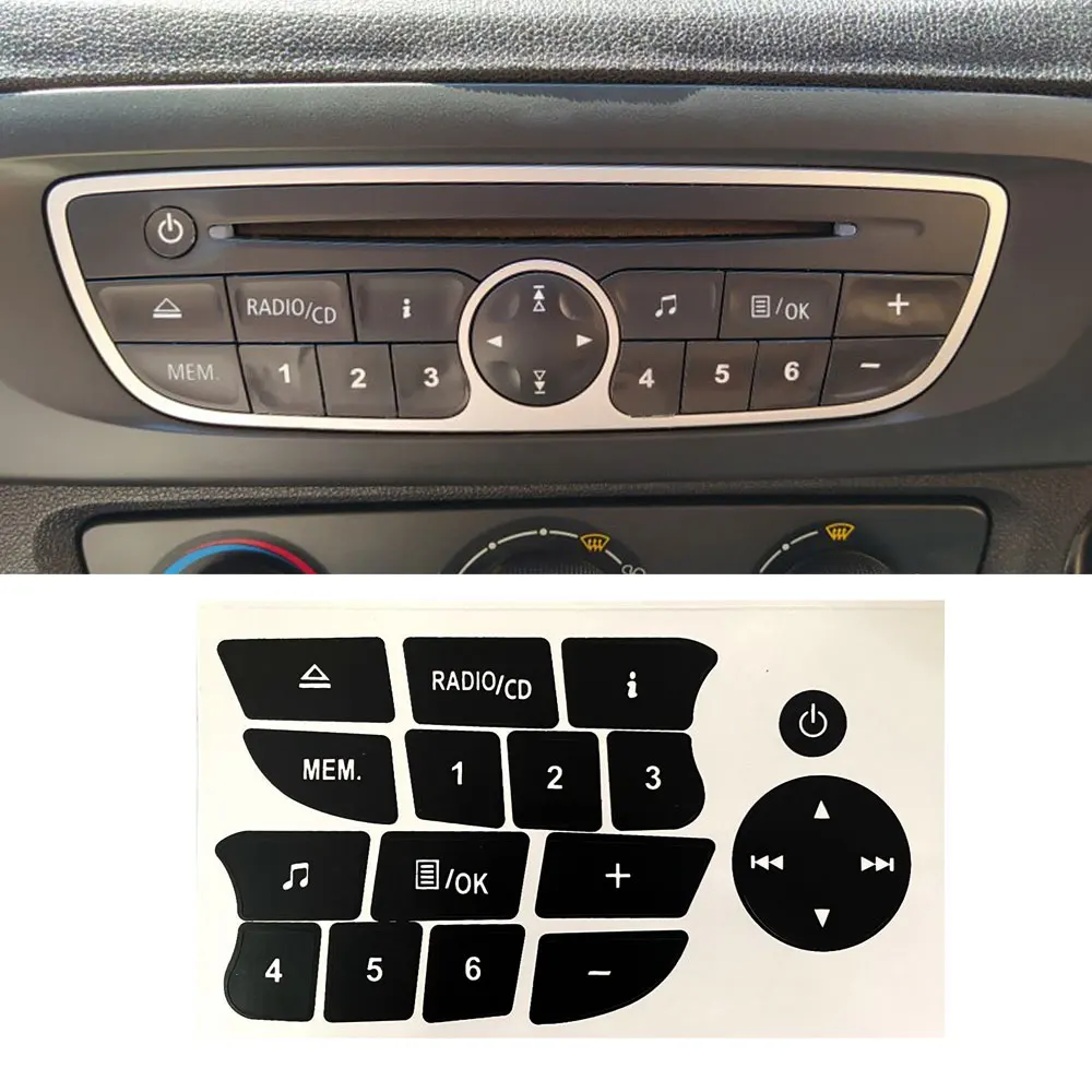 

1Pc Car Button Repair Stickers CD Radio Audio Button Repair Decals Stickers For Twingo For Renault Clio and Megane 2009-2011