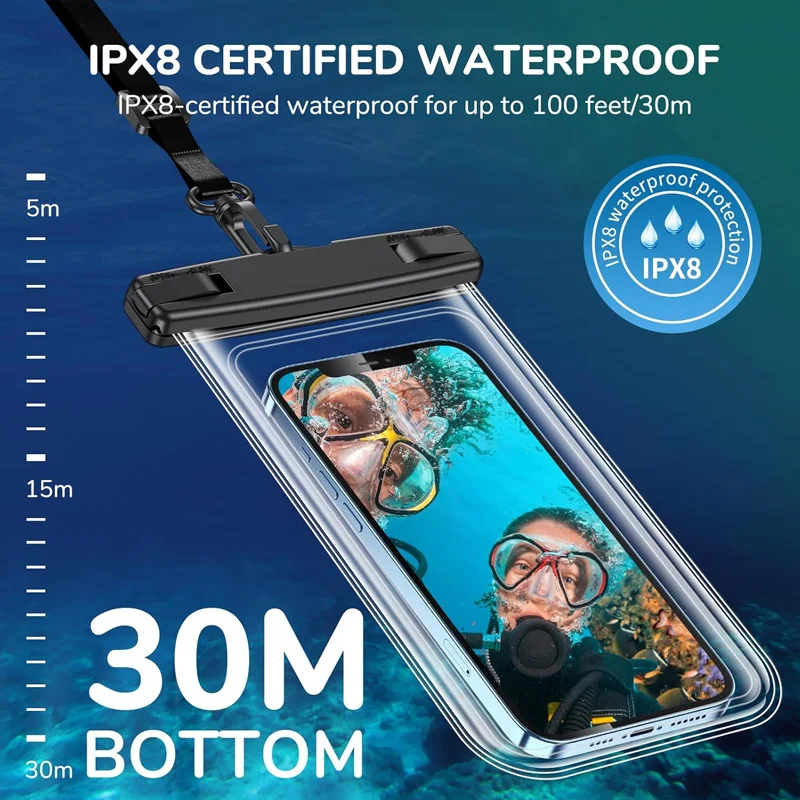 IP17PRO Waterproof Phone Pouch 2 Pack, 30m Waterproof & HD Touch-Screen Compatible,Universal Size for iPhone Android, Black Cyan