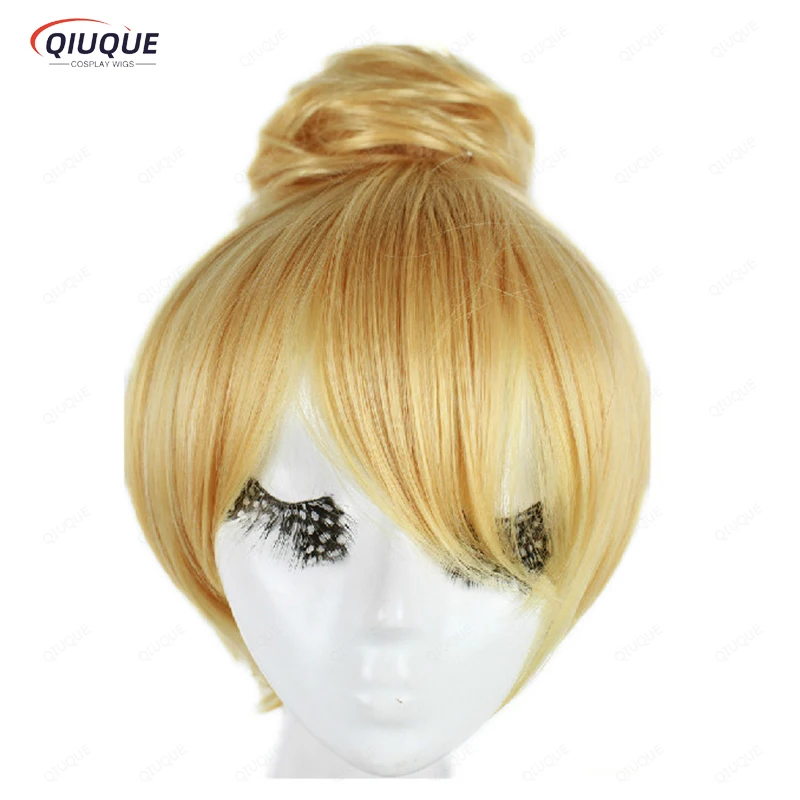 Princesa Tinker Bell Tinkerbell Cabelo Loiro Curto com Bun, Resistente ao Calor Cosplay Traje Perucas, Cap Free