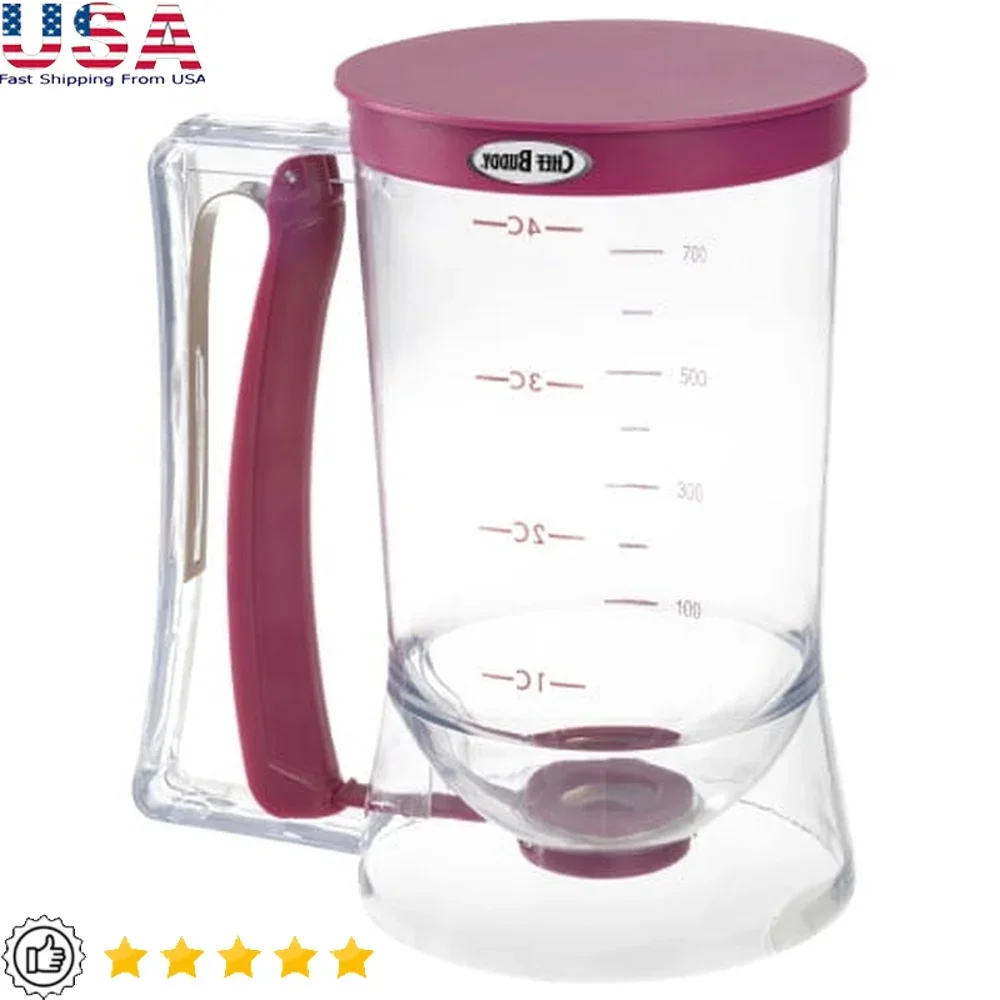 

Диспенсер для теста для блинов Chef Buddy, емкость 4 чашки, прочная пластиковая насадка без капель, мерный стакан, вафельница для кексов, кухня