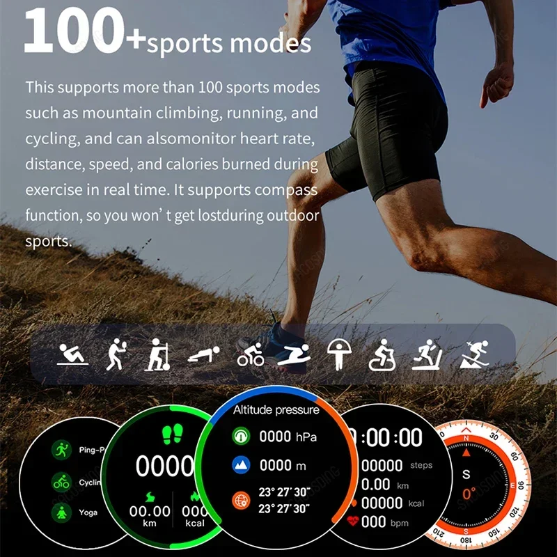 สมาร์ทวอทช์แนวสปอร์ตสำหรับผู้ชาย, นาฬิกาอัจฉริยะโทรผ่านบลูทูธแบบสั่งตัดด้วยเสียงมีอัตราการเต้นหัวใจสำหรับผู้หญิง