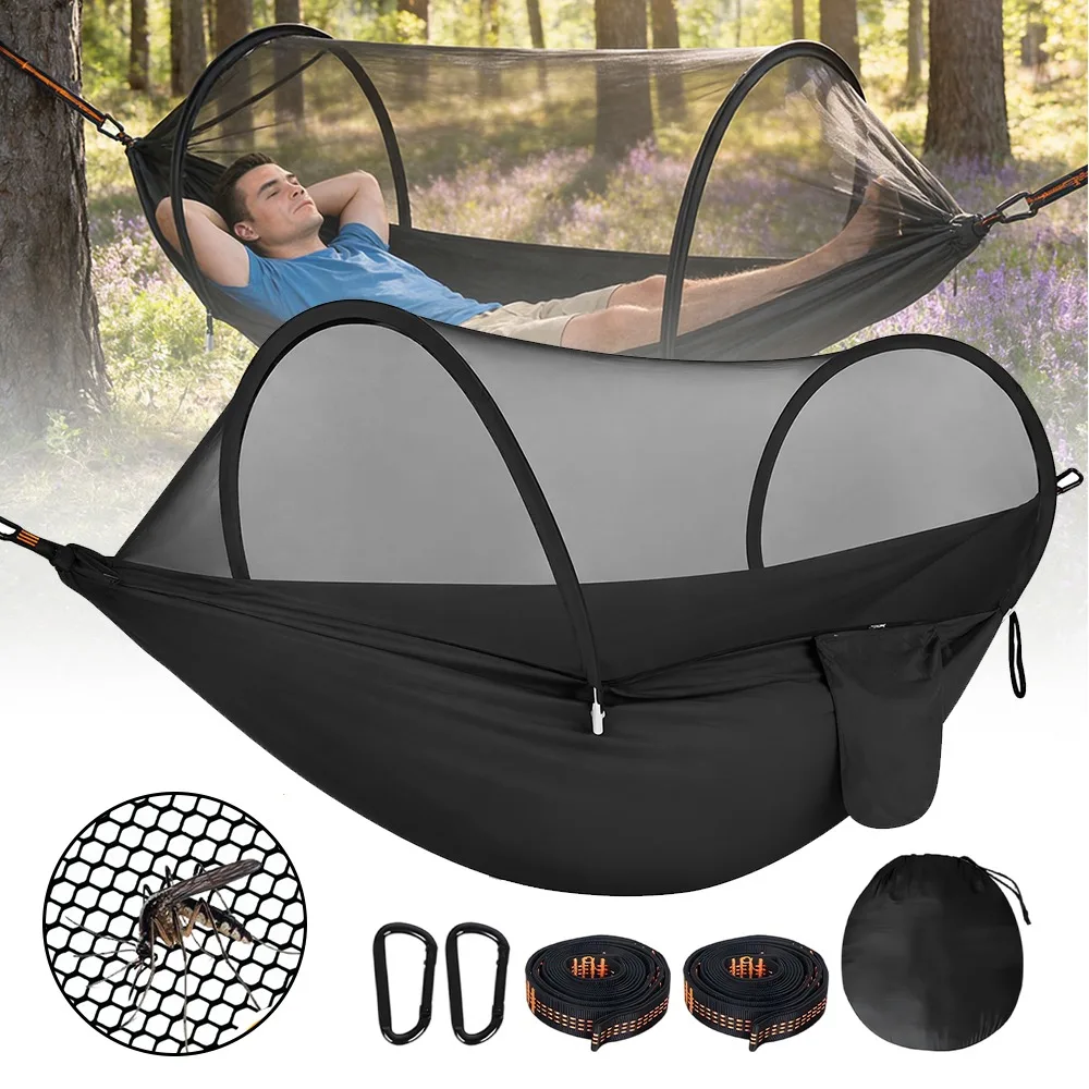 Hamac de camping ultra-léger avec moustiquaire intégrée, respirant, séchage rapide, pour la randonnée et le trekking en plein air