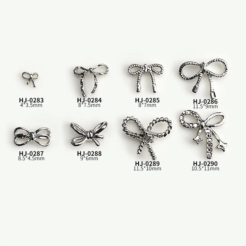 

Beauty Salon New 20Pcs Exquisite Simple Metal Twists Bow Nail Ornament Cool Sweet Silver Bow French Nail Art Charms Decoration