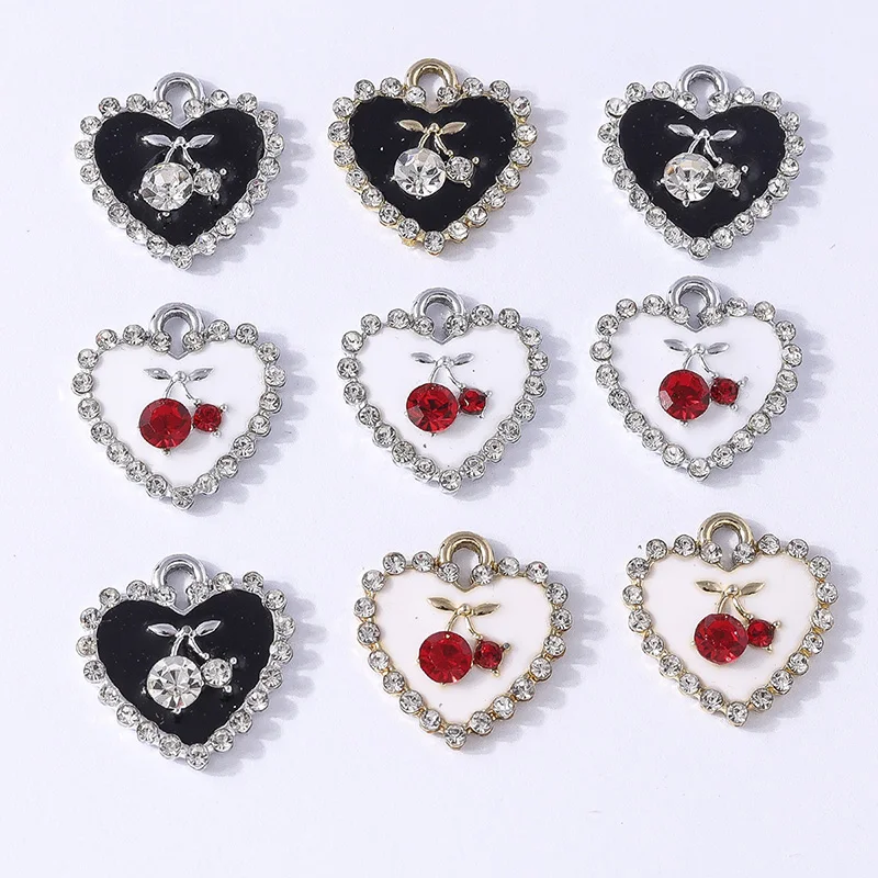 

Duarte 20Pcs/Lot Cute Crystal Enamel Cherry Heart Charms Pendants for Jewelry Making Necklaces Earrings Bracelet DIY Crafts Gift