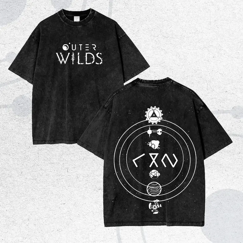 Outer Wilds Washed T-shirt New Model personality Clothes Oversized Unisex Vintage Loose Trendy Cotton Harajuku high quality soft