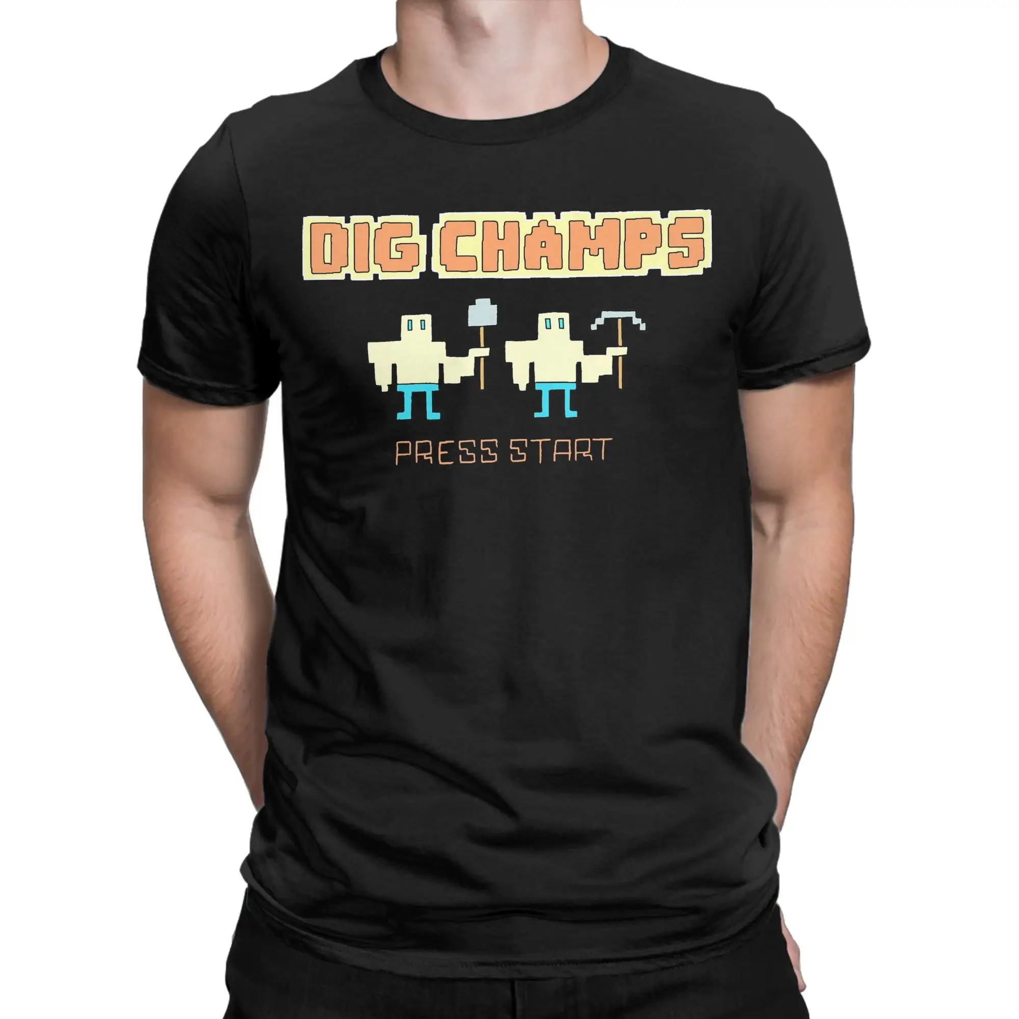 Priting Dig Champs Retro Game from Regulars Show T Shirt Men's Round Neck Short Sleeve Tops  Cotton Summer Clothing