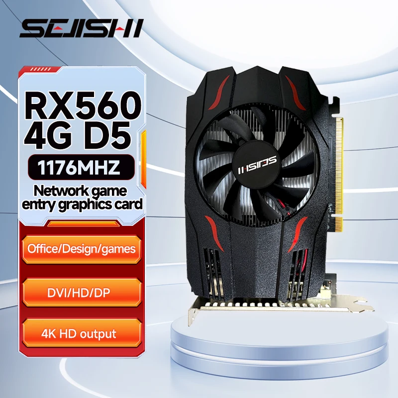 بطاقة رسومات SEJISHI RX 560 4GB AMD Radeon RX560 4GB GDDR5 128Bit 1176MHz بطاقات فيديو للألعاب GPU لسطح المكتب