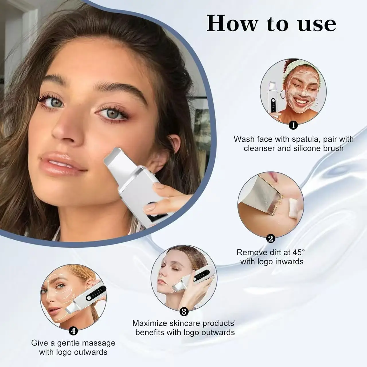 آلة تنظيف الوجه العميق بالموجات فوق الصوتية، منظف البشرة، إزالة الأوساخ، الرؤوس السوداء، تقليل البقع والتجاعيد، تبييض الوجه #5