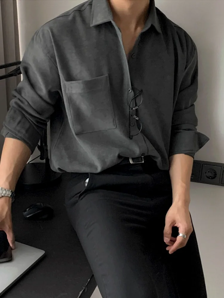 Casual Long Sleeve Shirt Men's Spring Autumn New Korean Loose High-End Feel Business Iron-Free Shirt Daily Wear Pure Color