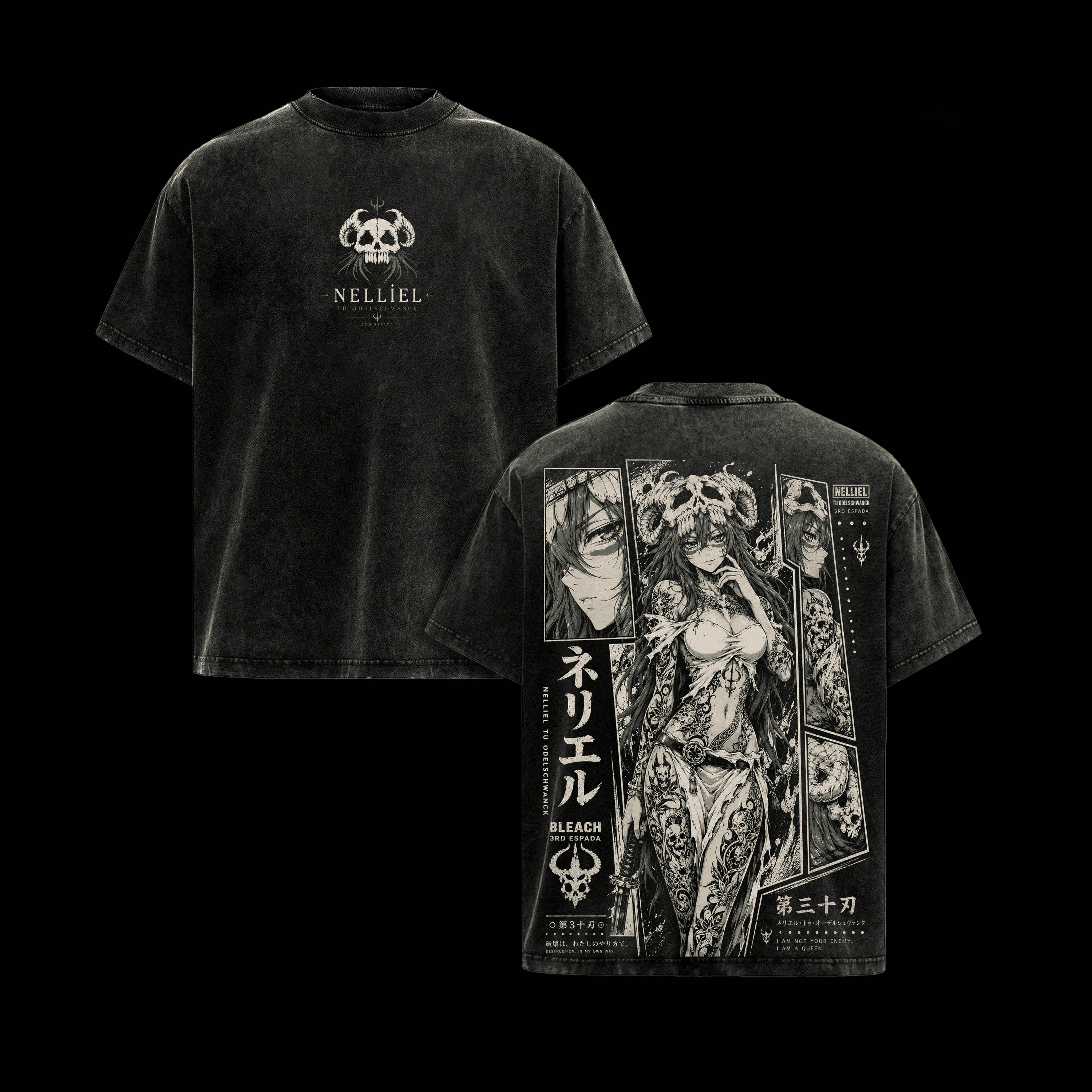 Nelliel Tu Odelschwanck BLEACH T-shirt Men Clothing Anime Trendy Vintage Washed T Shirt Summer Oversized 100% Cotton Tee Clothes
