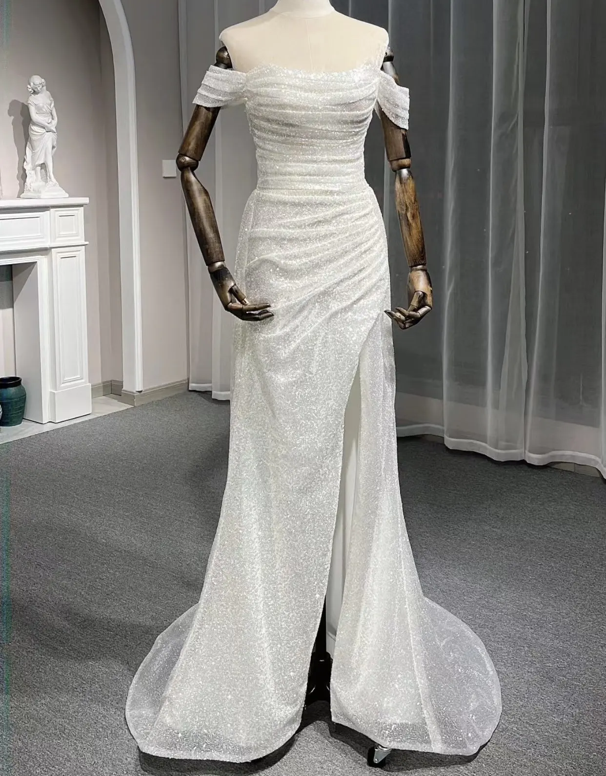 Aileen abiti lunghi per le donne festa di nozze sera bianco lucido lussuoso abiti da sera turchi spacco laterale Robe Sweetheart Formal