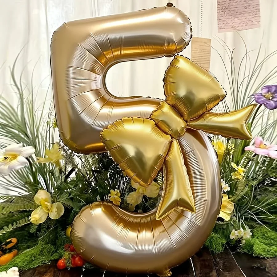 40 Zoll Weiß-Gold Digitalballon mit Schleife, Verwendbar zur Dekoration von Geburtstagsfeiern, Jubiläen und Festlicher Atmosphäre – Detail 5