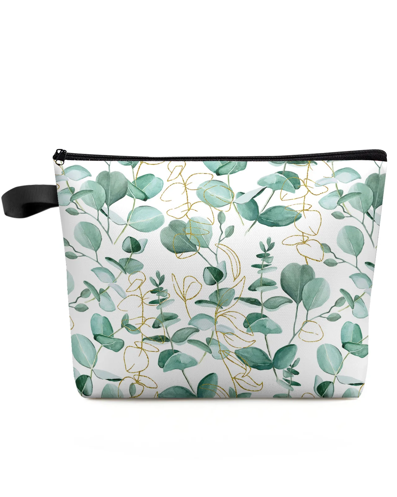 Eucalyptus Plant Green Leaves Abstract Custom Travel Cosmetic Bag Portable Makeup Storage Pouch Women Waterproof Pencil Case