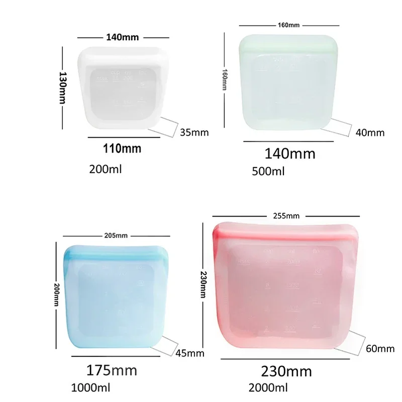 Silicone Food Storage Containers Reusable Stand Up Zip Shut Bag Cup Fresh Bag Food Storage Bag Fresh Wrap Leakproof Containers