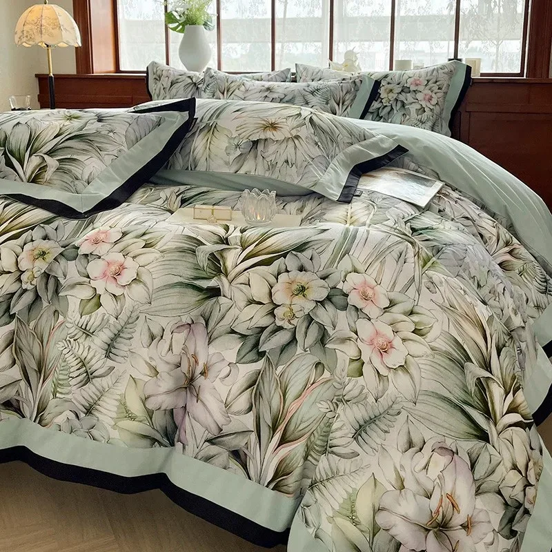 100%Cotton Digital Printing Tropical Forest Leaves Delicate Duvet Cover set Double Queen King 4Pcs Breathable Durable Soft