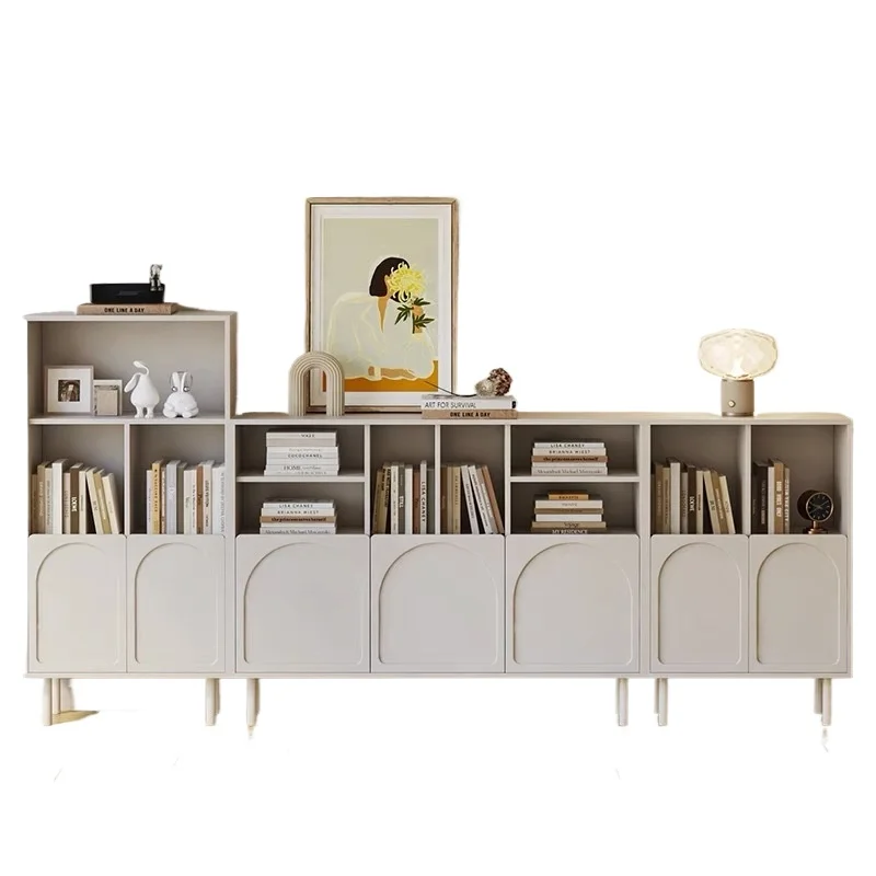 

Cream Style Modern Minimalist Short Bookcase Floor Locker Free Combination Cabinet Bookshelf Living Room Storage Cabinet Grid