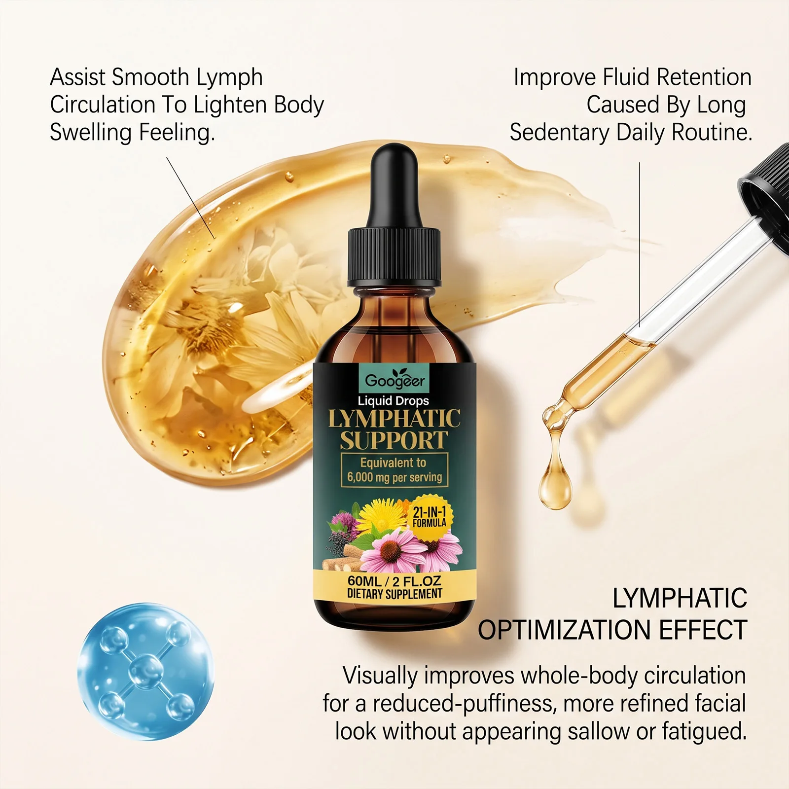 Herbal Lymph Drops, Lymphatic Drainage Detox Supplement, Relief Swelling & Fluid Retention, Boost Immune Wellness for Men Women