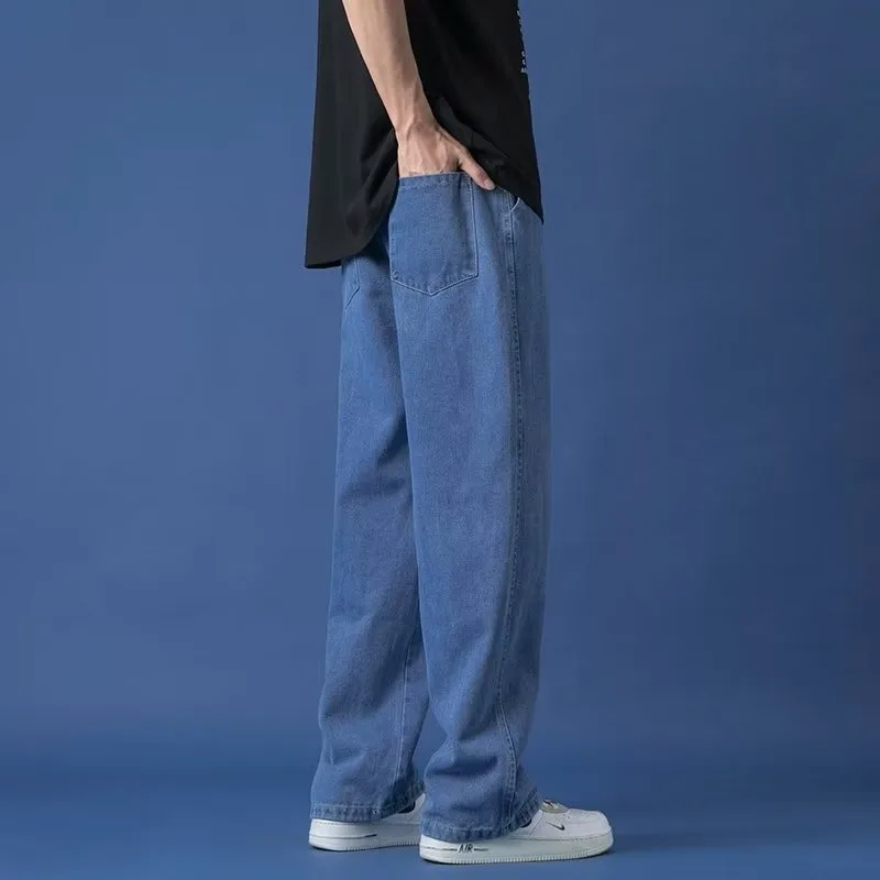 Vintage American Style Distressed Black Grey Jeans Oversize Loose-fit Straight-leg Pants Casual High Street Fashion For Men